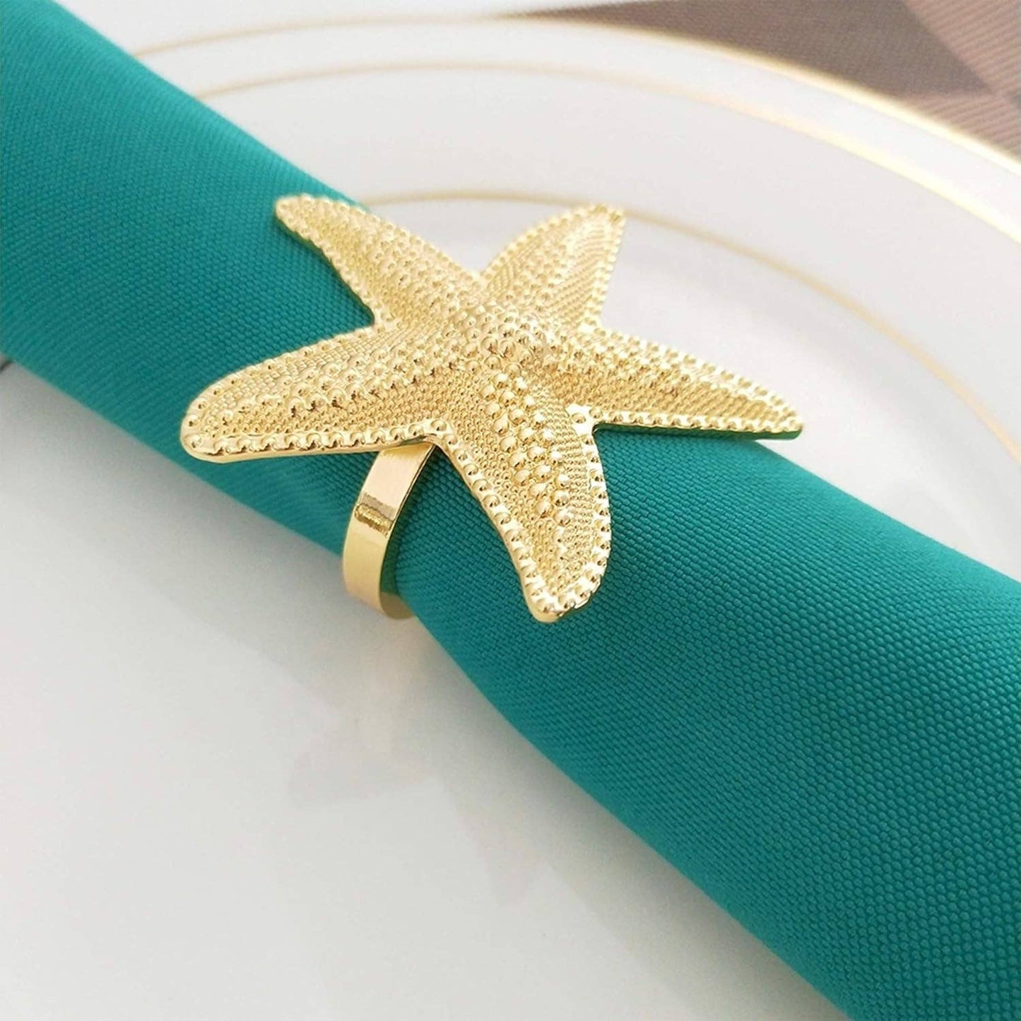 Gold Coastal Starfish Metal Napkin Ring Holder