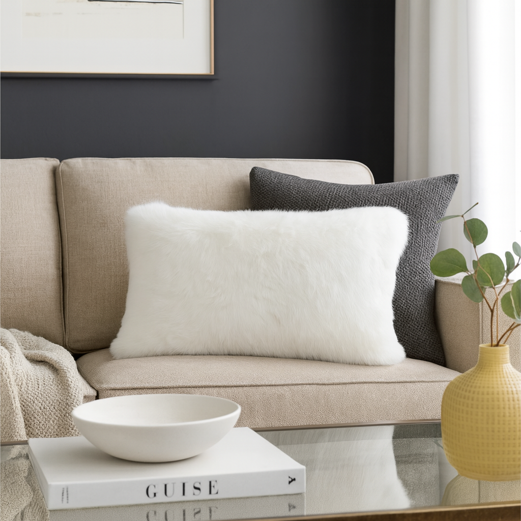 White Faux Fur 12"x20" Throw Pillow