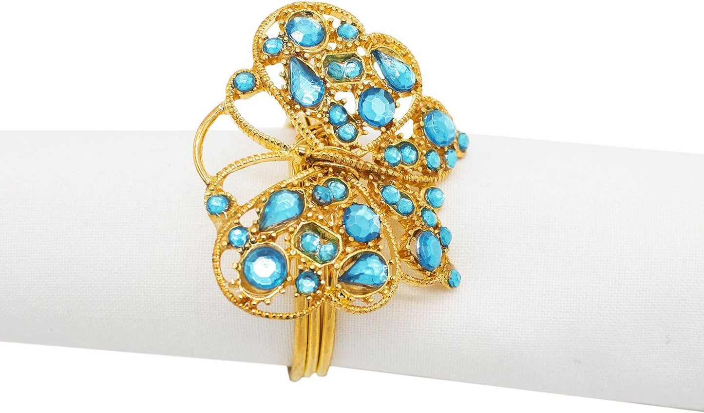 Blue Beaded Butterfly Gold Napkin Ring