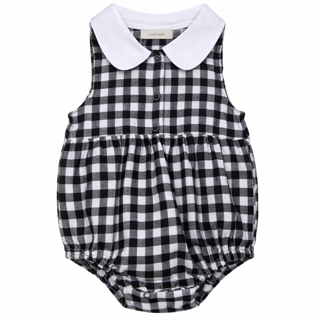 Black and White Plaid Cotton Baby Romper