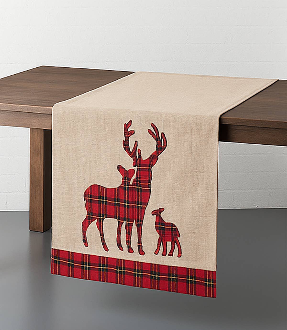Tartan Plaid Reindeer Holiday Table Runner