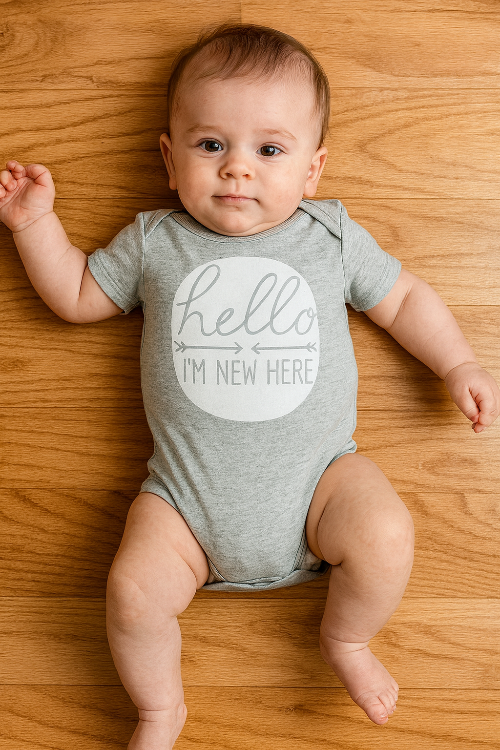 Grey hello I'M NEW HERE Cotton Baby Romper