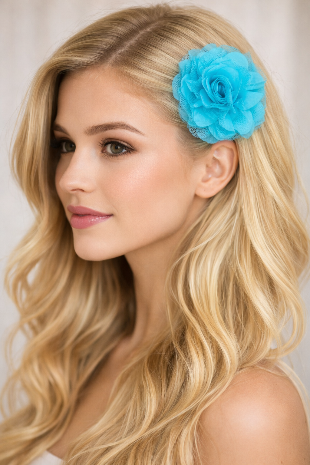 Turquoise 3.5" Tulle Flower Hair Clip