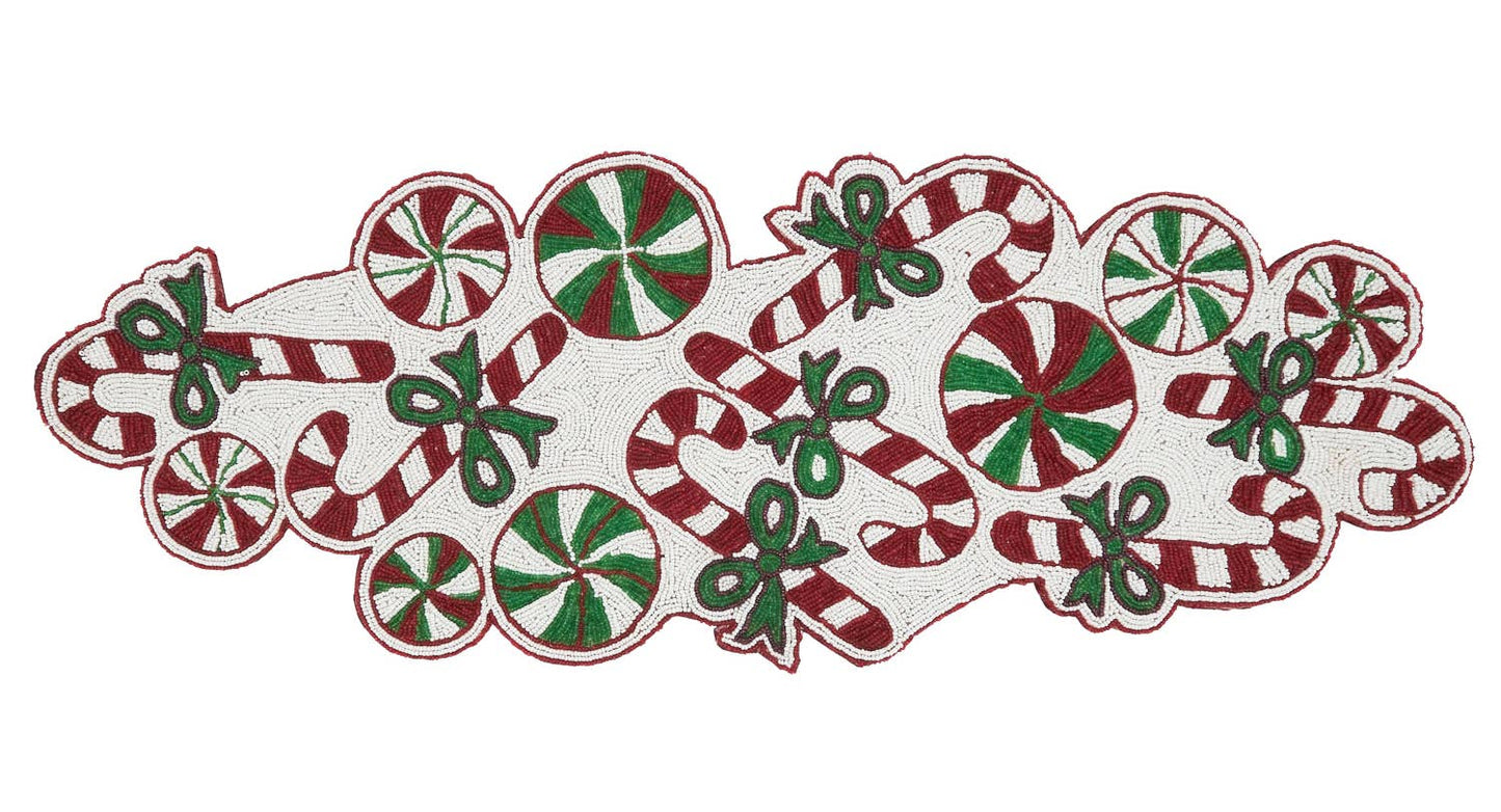 2637 - Handmade Glass Beads Peppermint Candy Cane Table Runner