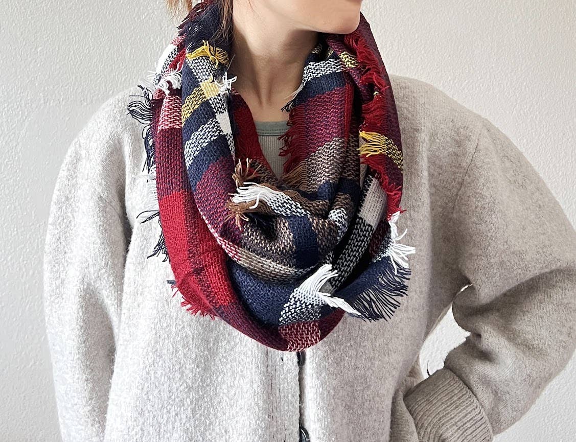 Navy & Red Buffalo Plaid Infinity Scarf
