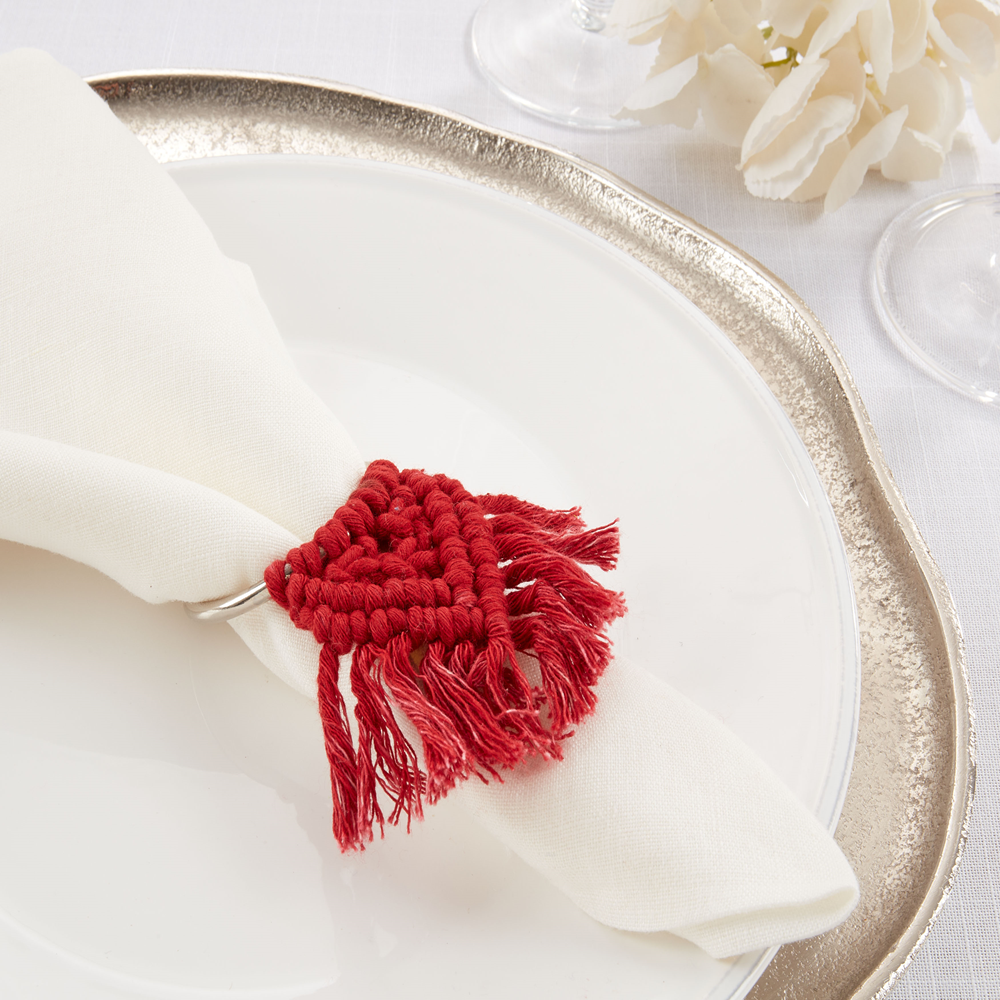 Red Cotton Braided Napkin Ring with Metal Accent