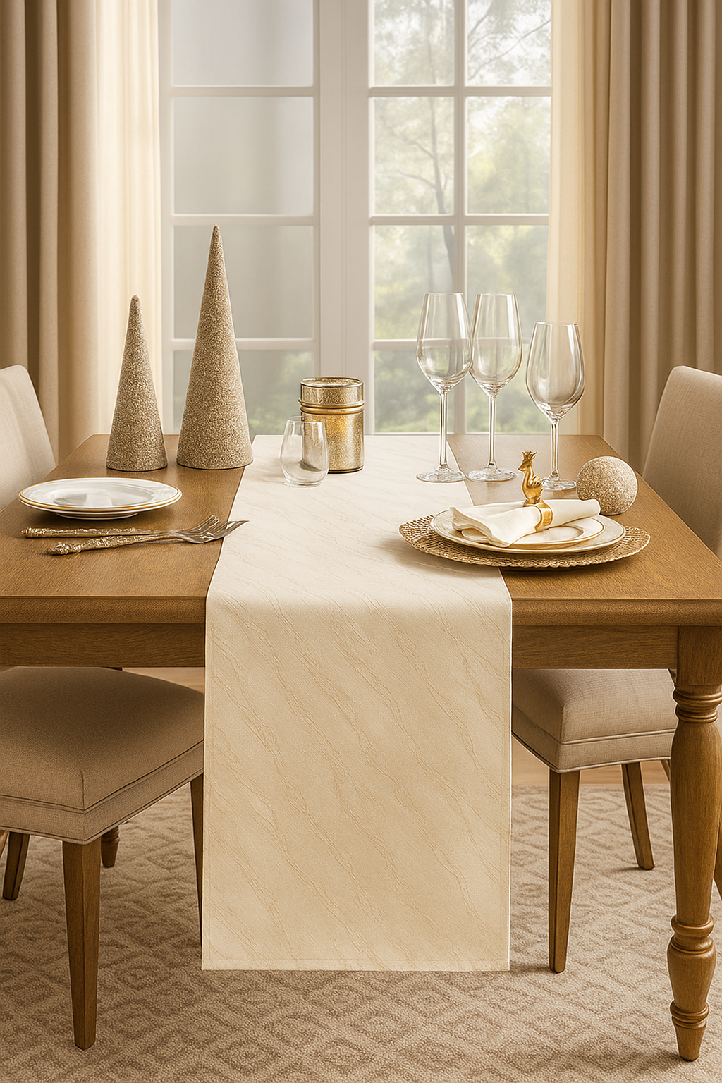5309 - Ivory Metallic Shimmer Table Runner - 13"x72"