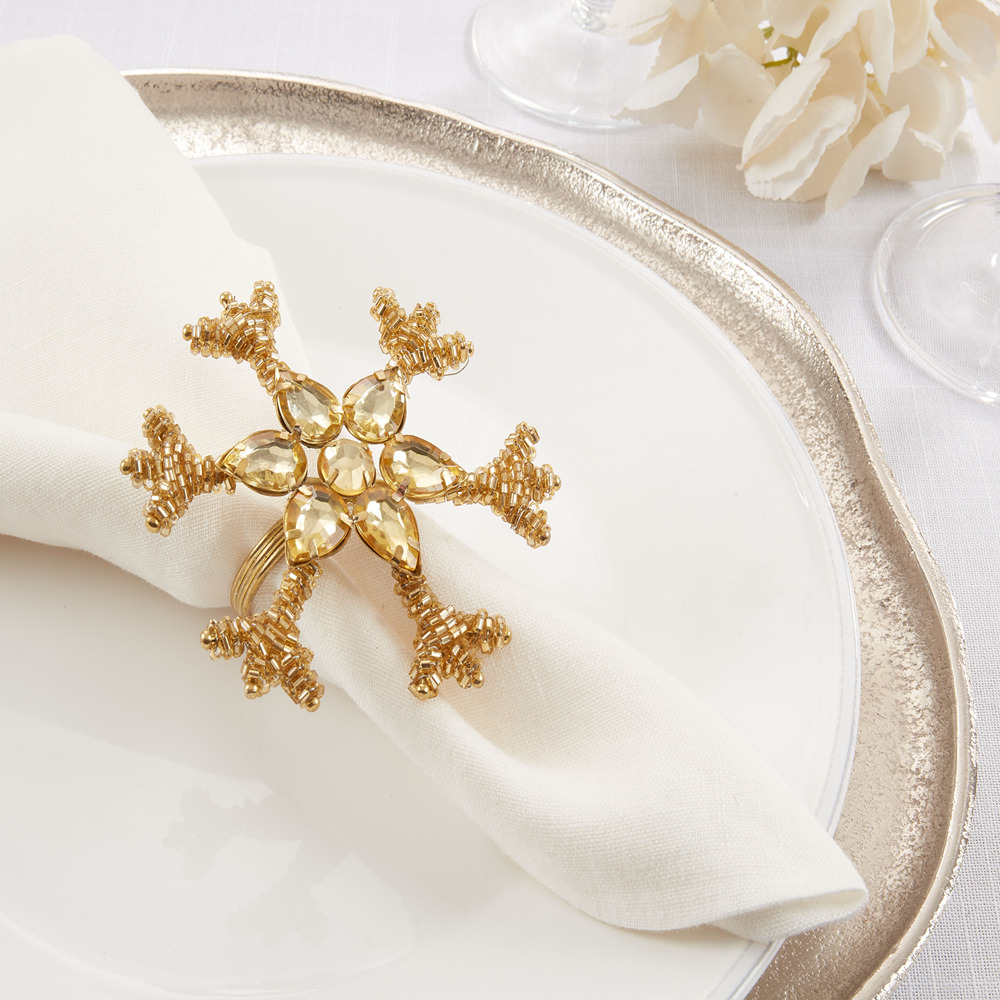NR703 - Gold Beaded Snowflake Napkin Ring