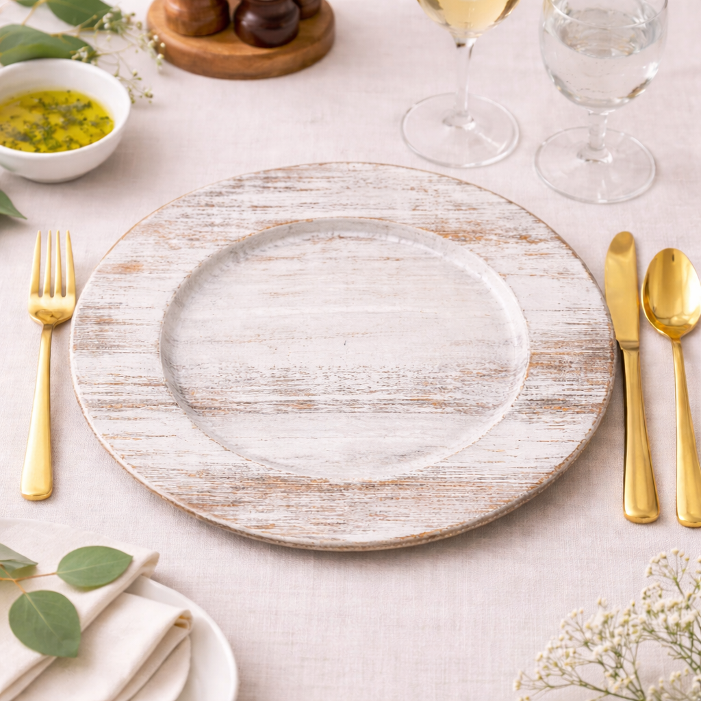 Rustic White Faux Wood 13" Charger Plate