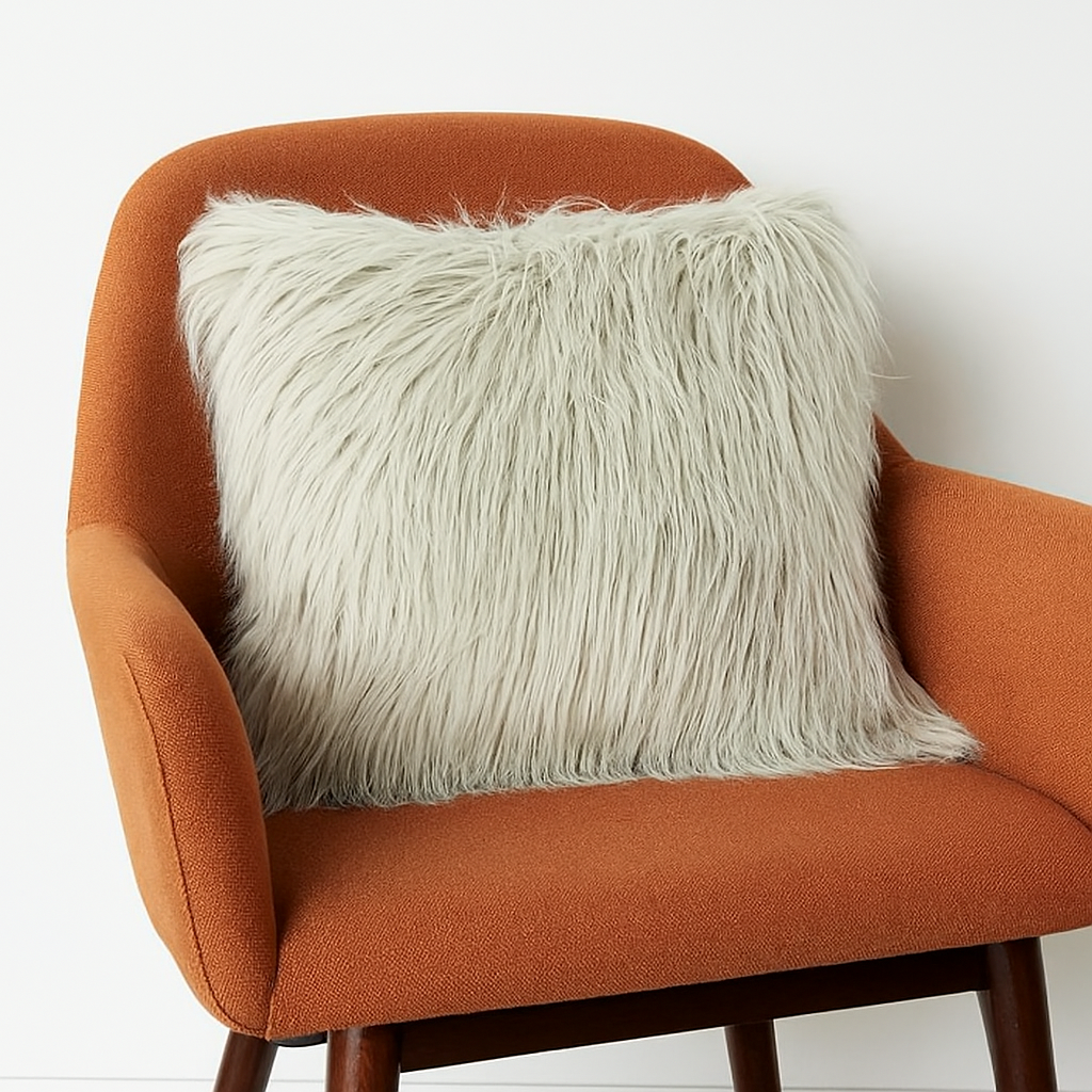 9354 - Grey Faux Fur 17" Throw Pillow