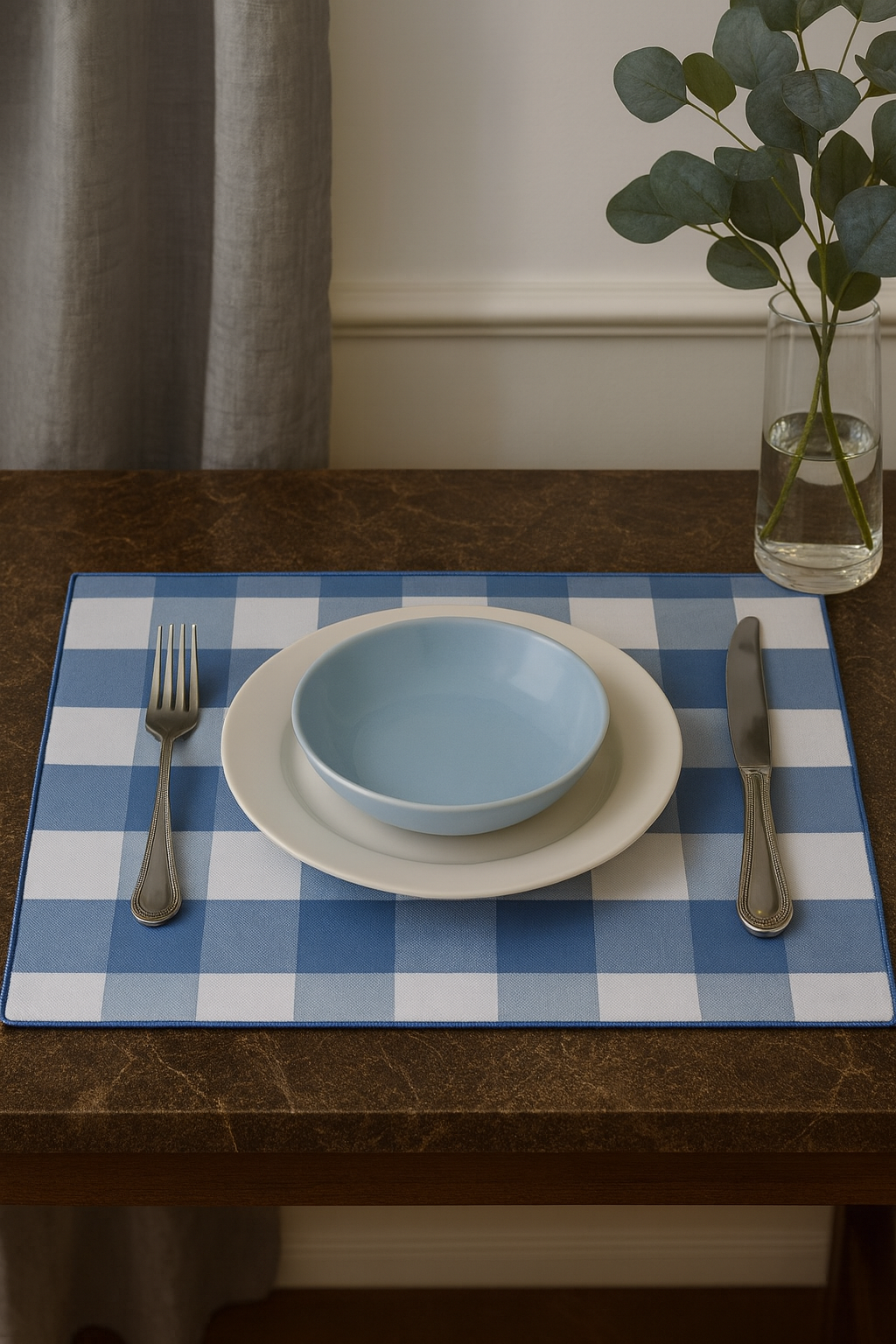 Indigo-White Reversible Buffalo Plaid Placemat - 14"x 20"