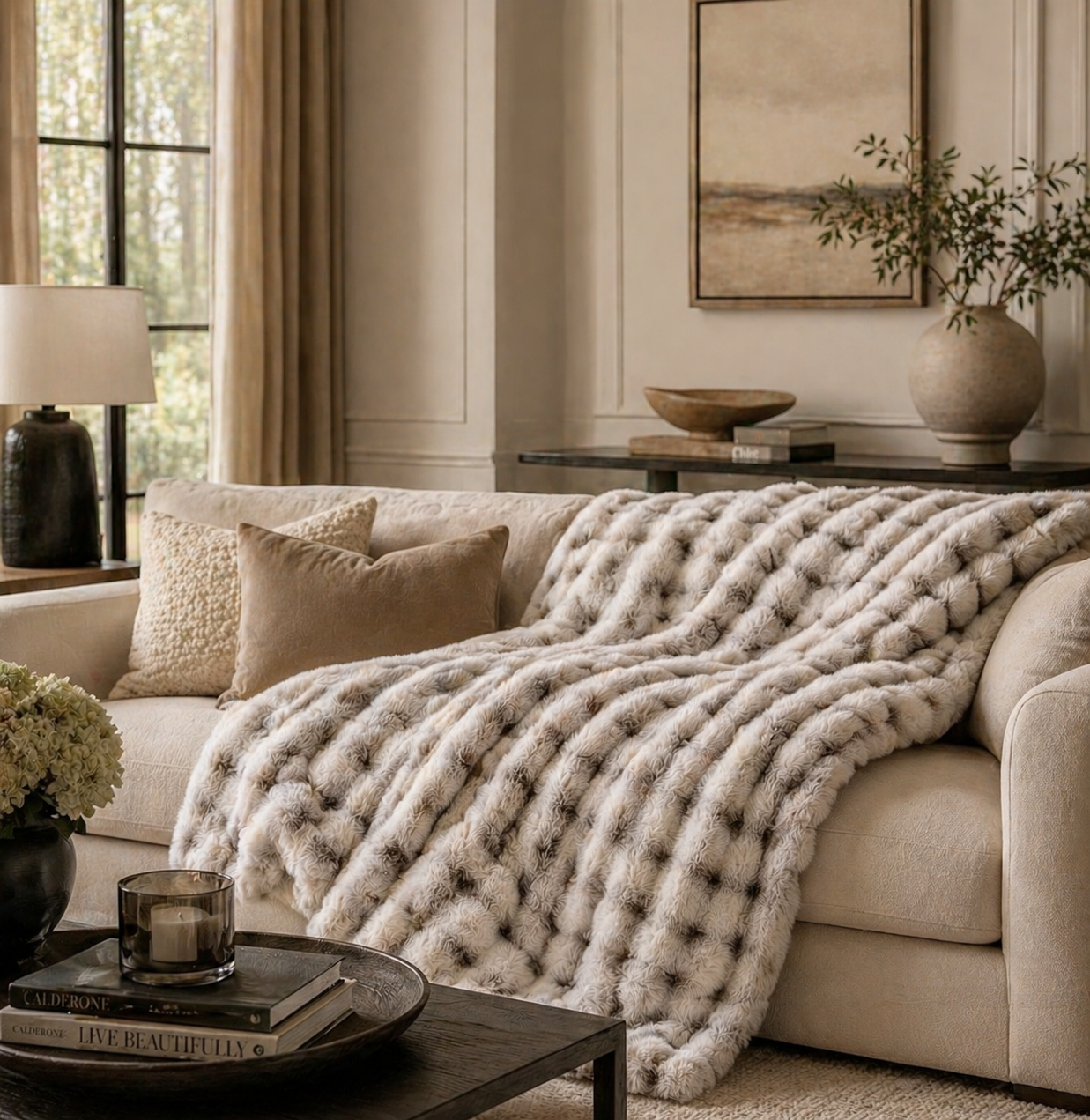 Coffee Brown Luxury Tufted Faux Fur Throw Blanket