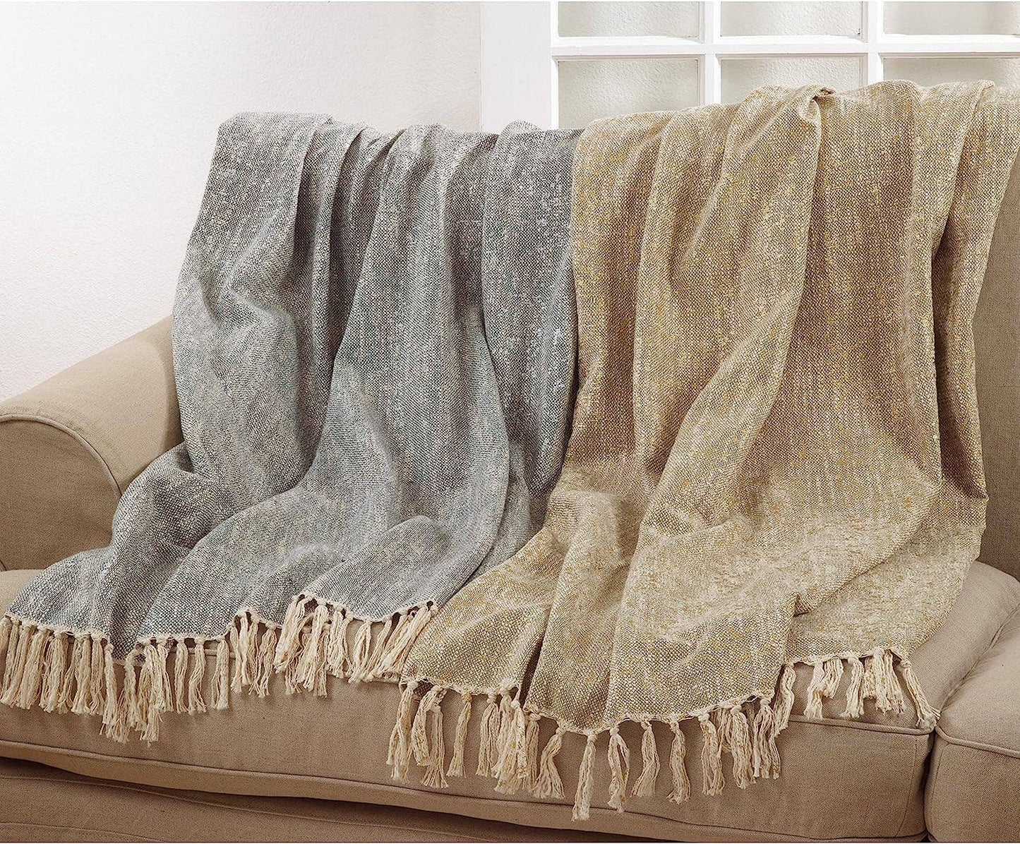 Gold Metallic Cotton Woven Throw Blanket