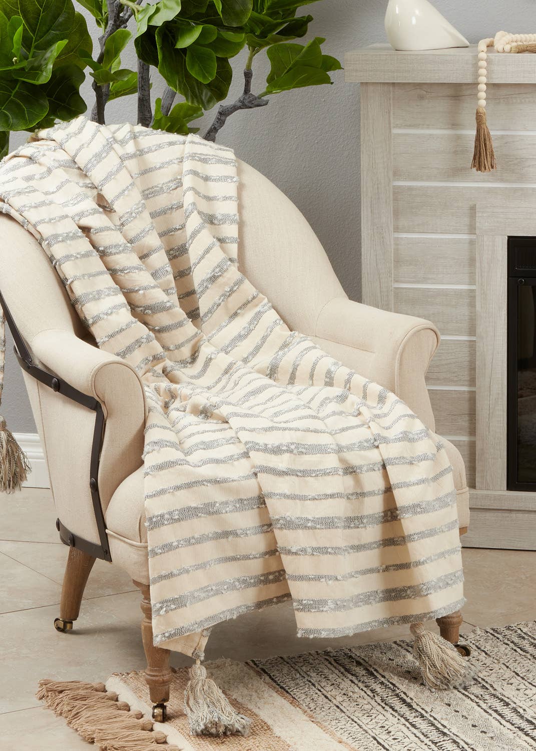 Black Striped Cotton Blend White Thow Blanket