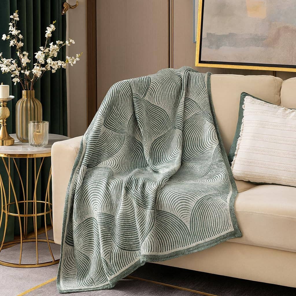 Sage Paisley Jacquard Wool Blend Throw Blanket - 50"x60"