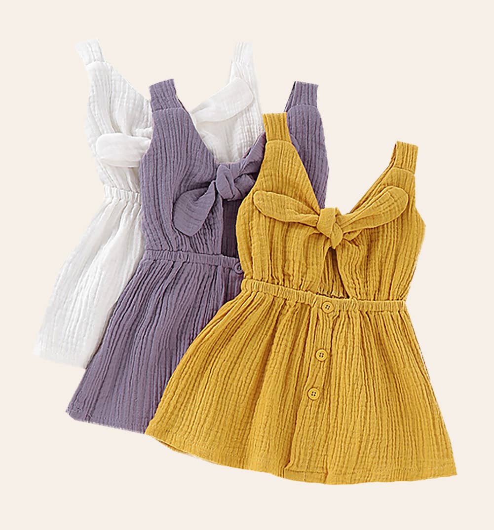 Front Tie Bowknot Gauze Cotton Girl Dress