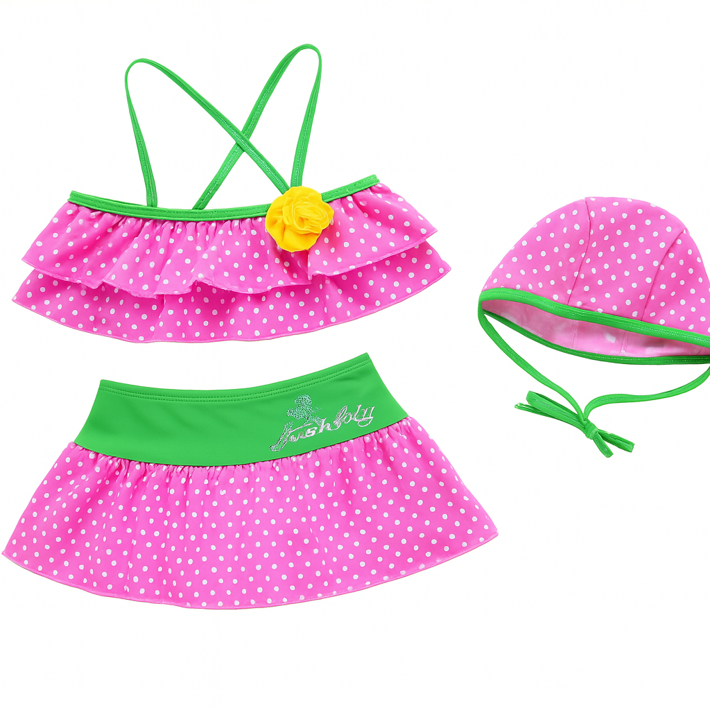 Pink Dots 3pcs Toddler Girl Swimwear Set