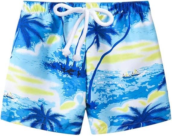 Blue Tropical Palm Tree Print Toddler Boy Swim Shorts