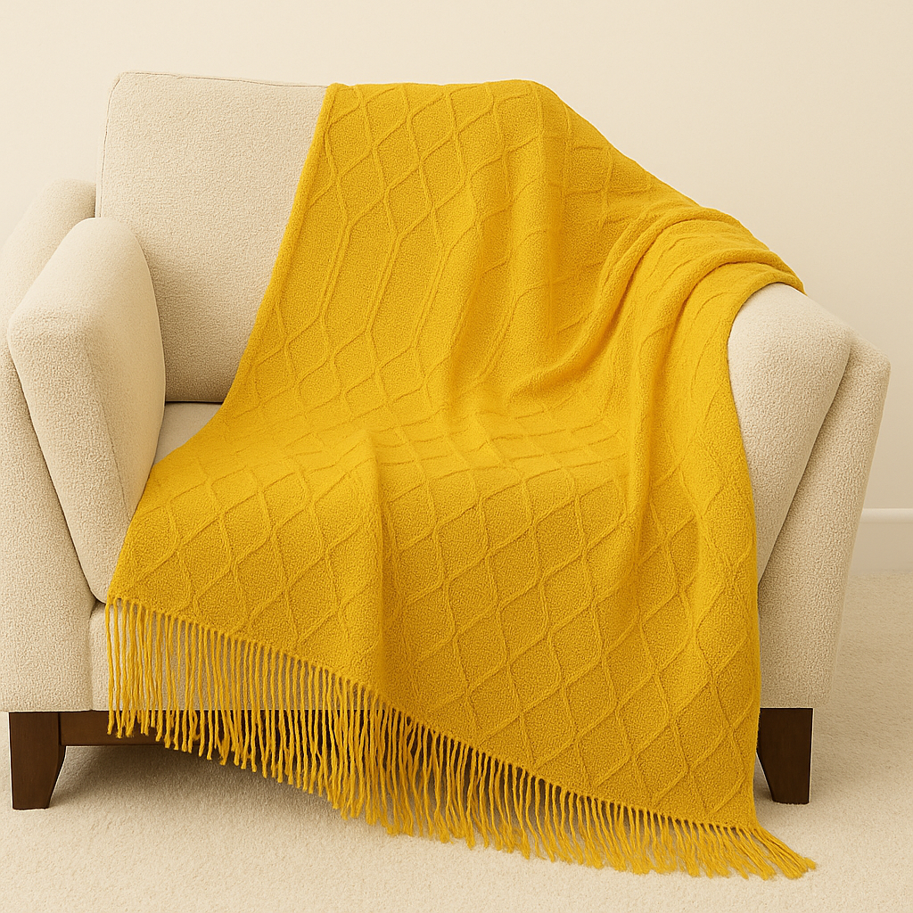 Mustard Rhombus Diamond Knit 50x60 Inch Throw Blanket