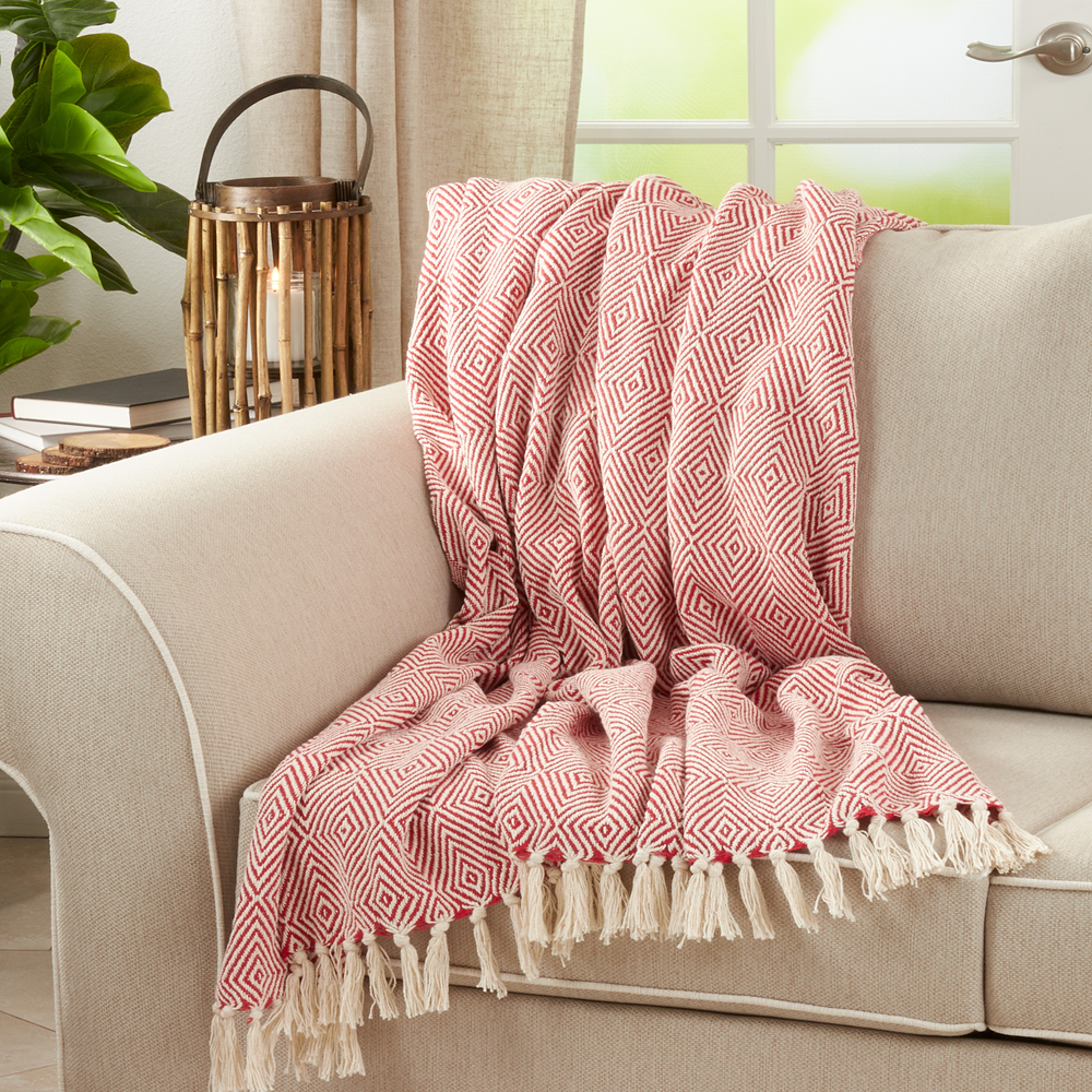 Red Diamond Weave Cotton Throw Blanket - 50"x60"