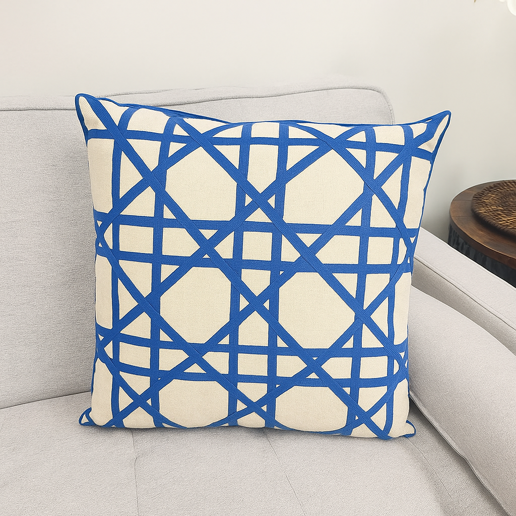 4227 - Cobalt Blue Fretwork Down-Filled 18" Throw Pillow