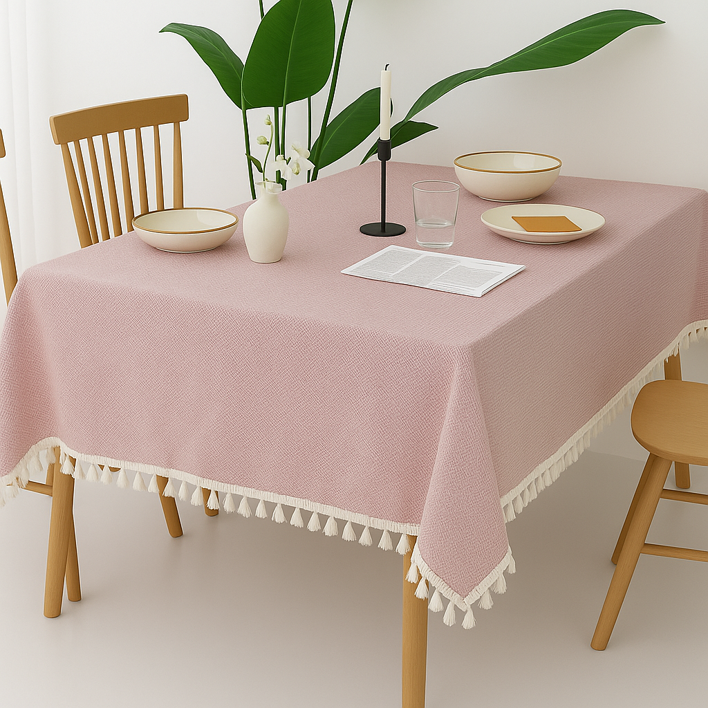Pink Mini Houndstooth Patterned Tablecloth