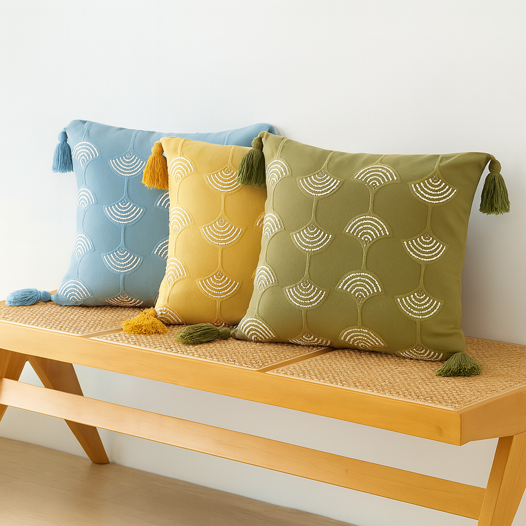Hand-Beaded Embroidered Ginkgo Leaf Throw Pillow