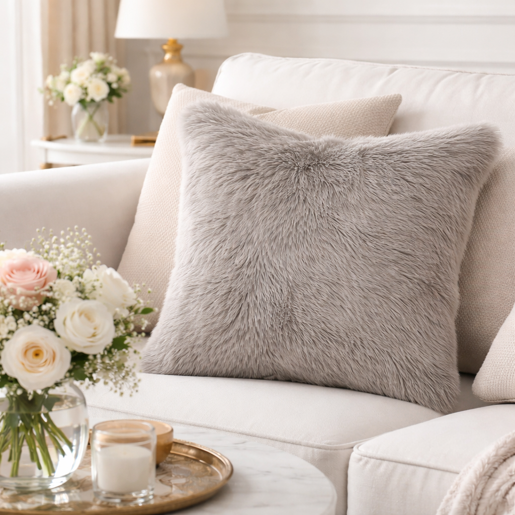 Gray Luxury Goat Fur 20" Throw Pillow
