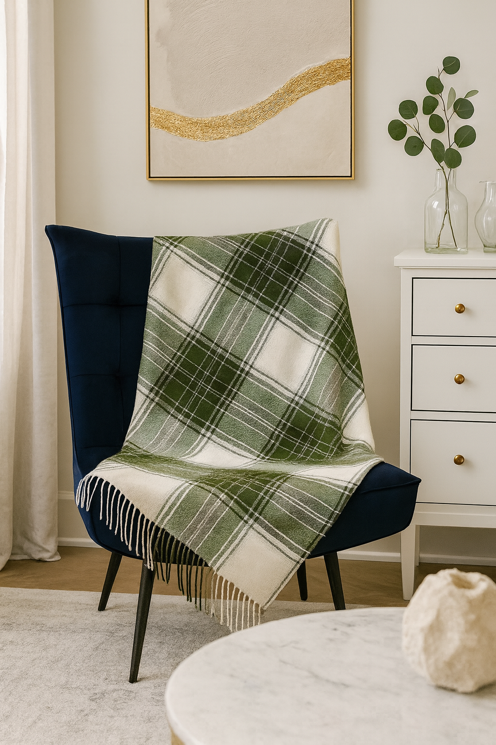 TH804 - Green Classic Plaid Tassel Trim 50x60 Inch Throw Blanket