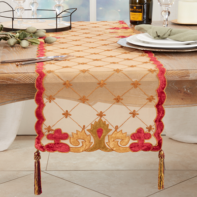 23627 - Embroidered Velvet 13"x72" Table Runner with Tassels