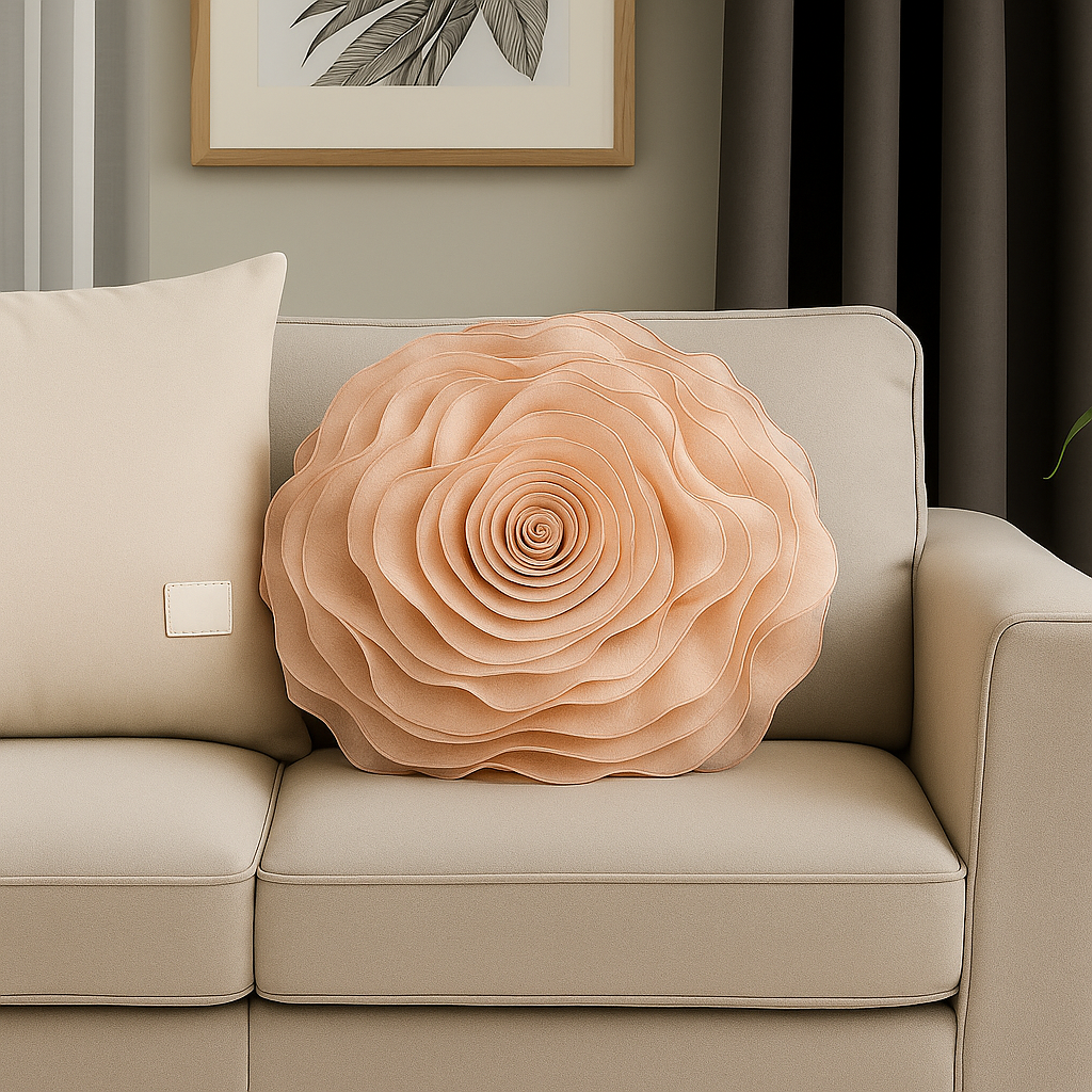 Peach 3D Rose 16" Round Decorative throw Pillow