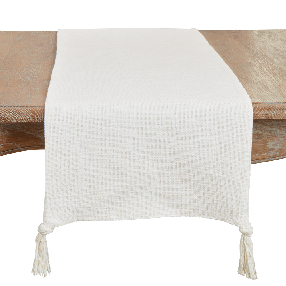 329 - Ivory Solid Tasseled 16"x72" CottonTable Runner