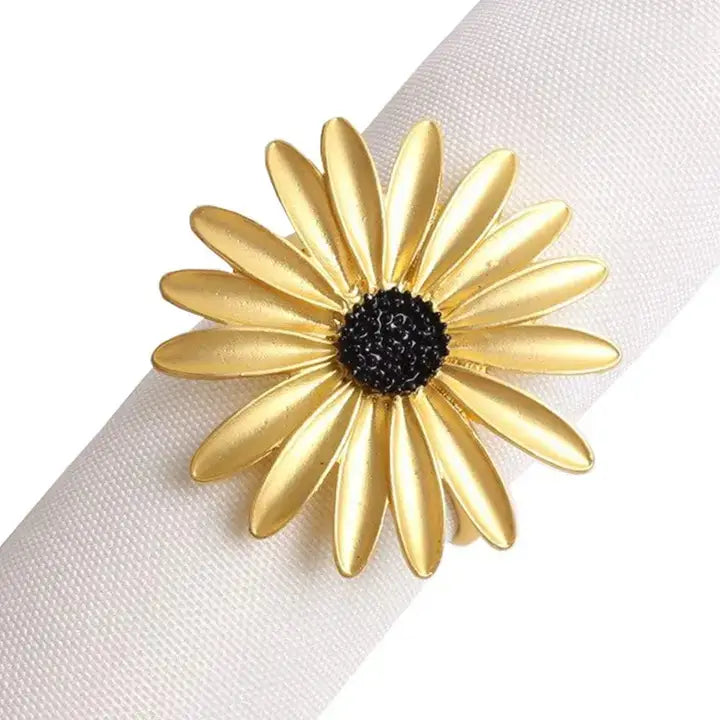 NR0096 - Matte Gold Sunflower Metal Napkin Ring Holder