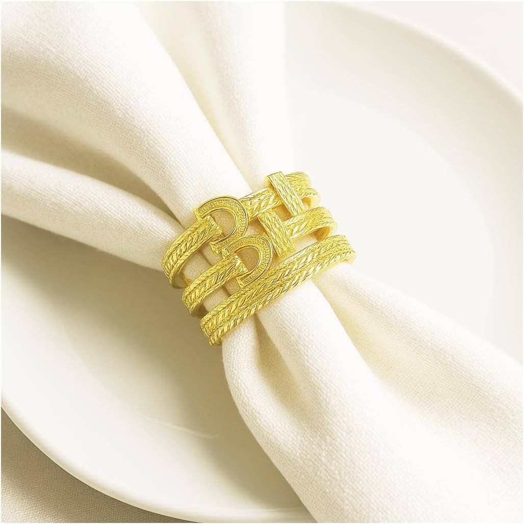 Gold-Plated Interlocking Loops Napkin Ring with Rope Design
