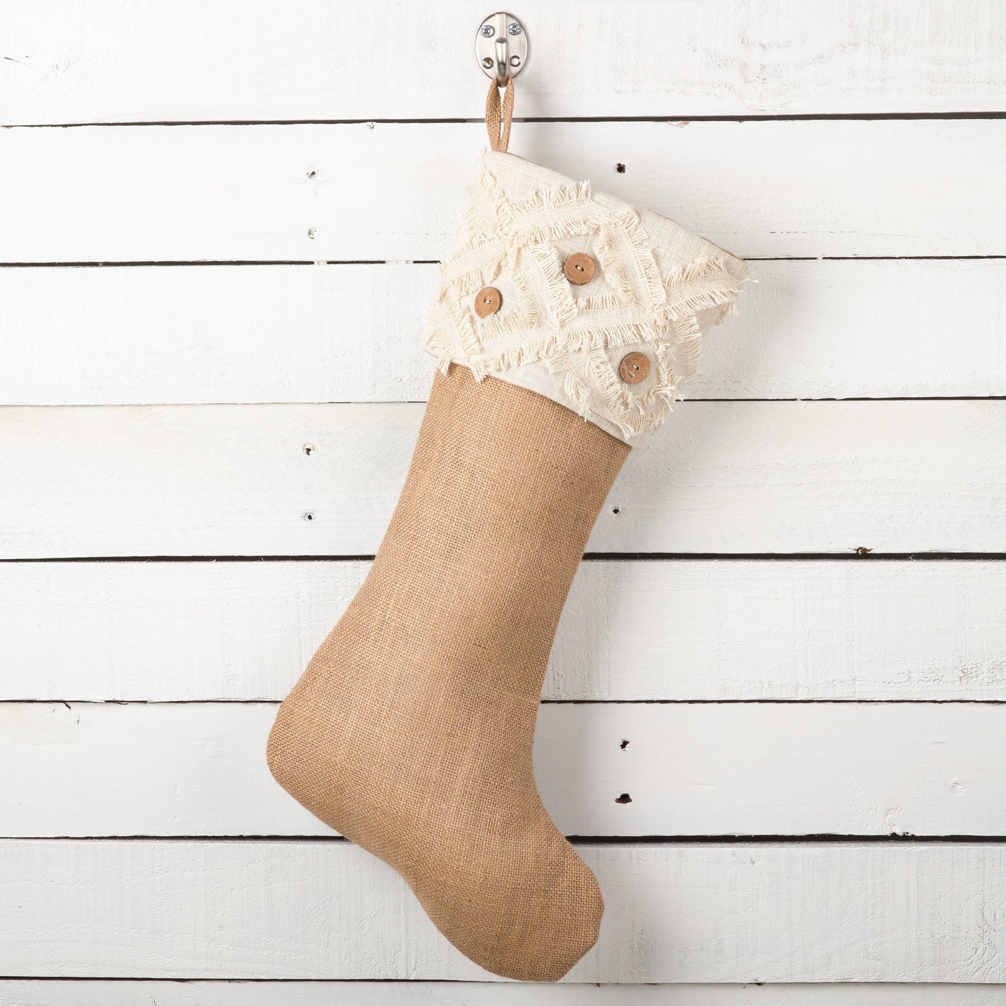 Button Design Jute Christmas Stocking