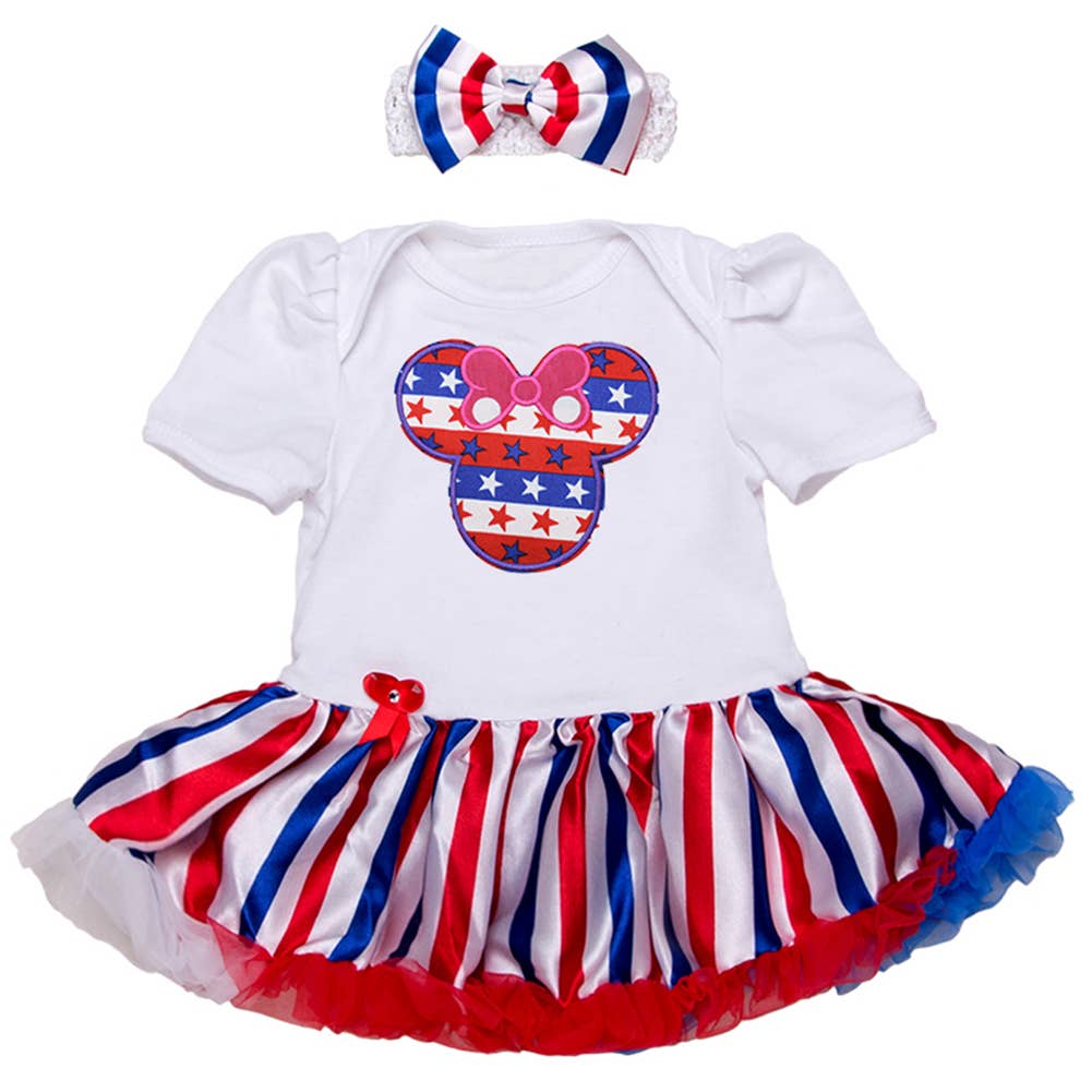 American Flag Baby Romper Dress and Headband