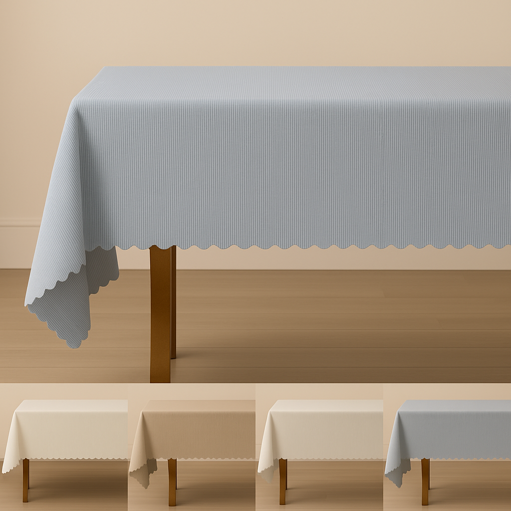 Scalloped Edge Vertical Textured Striped Tablecloth