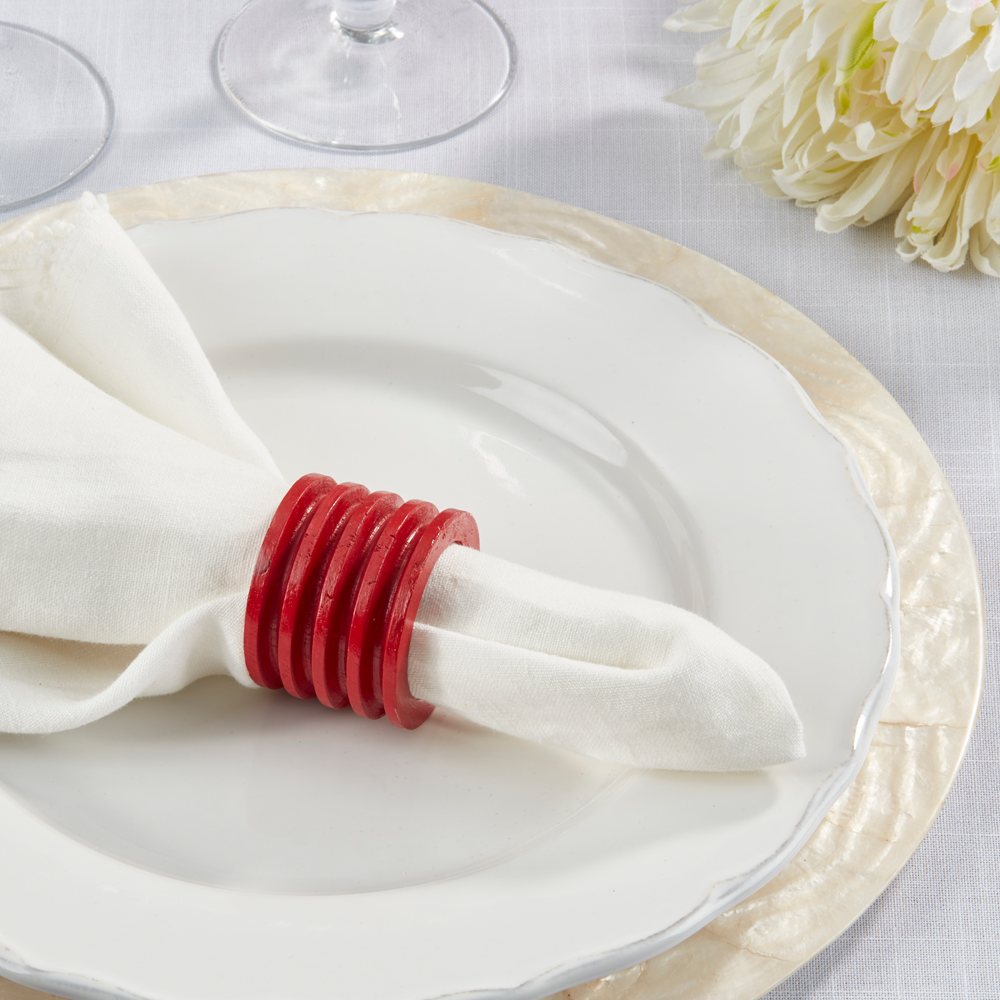 Red Painted Mango Wood Napkin Ring Holder