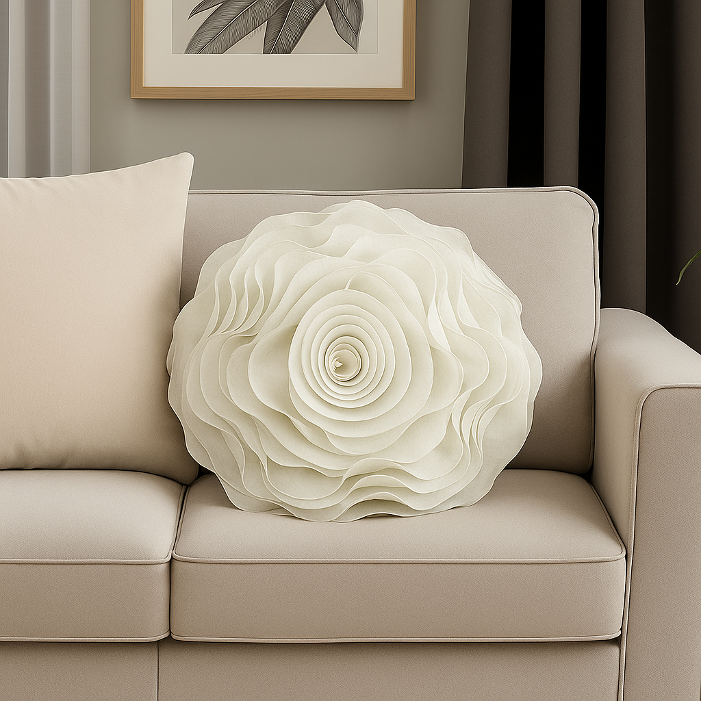 Champagne 3D Rose 16" Round Decorative throw Pillow