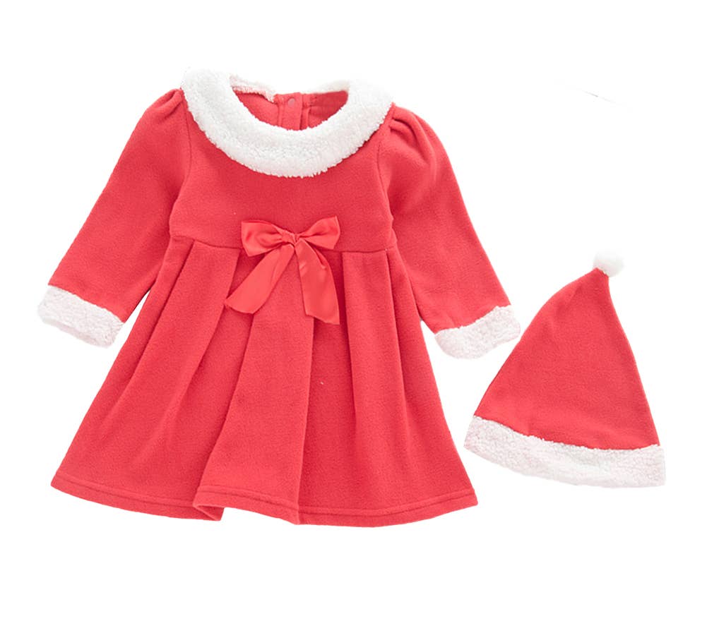 Red & White Soft Fleece Baby Santa Dress & Hat