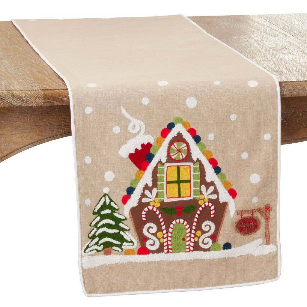 1171 - Gingerbread House Natural Cotton 16x72 Inch Table Runner