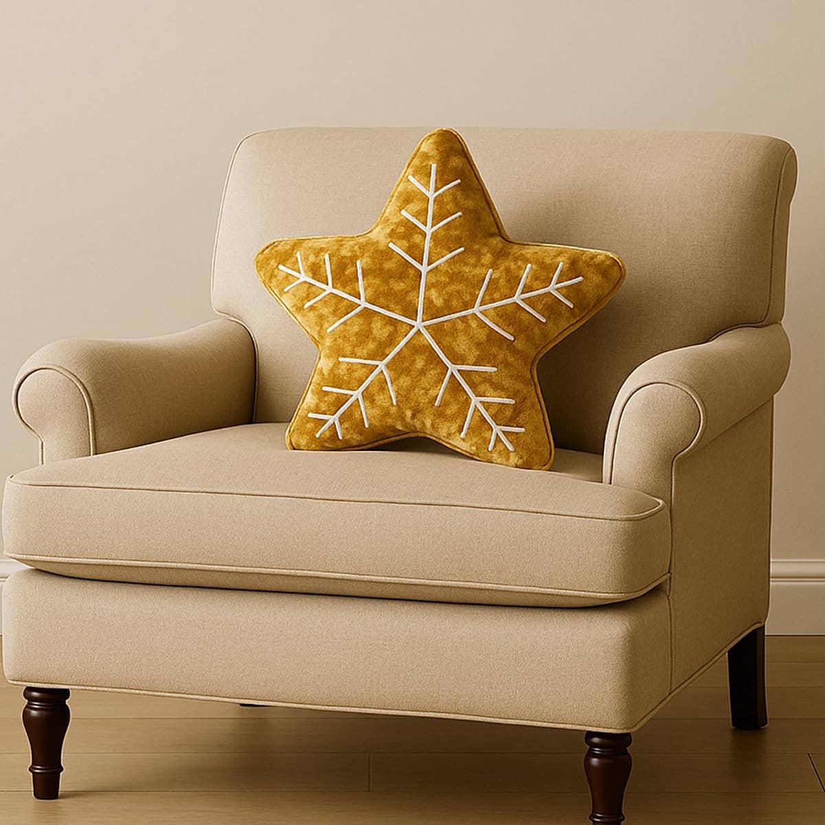 Gold Velvet Holiday Star Filled 18" Throw Pillow