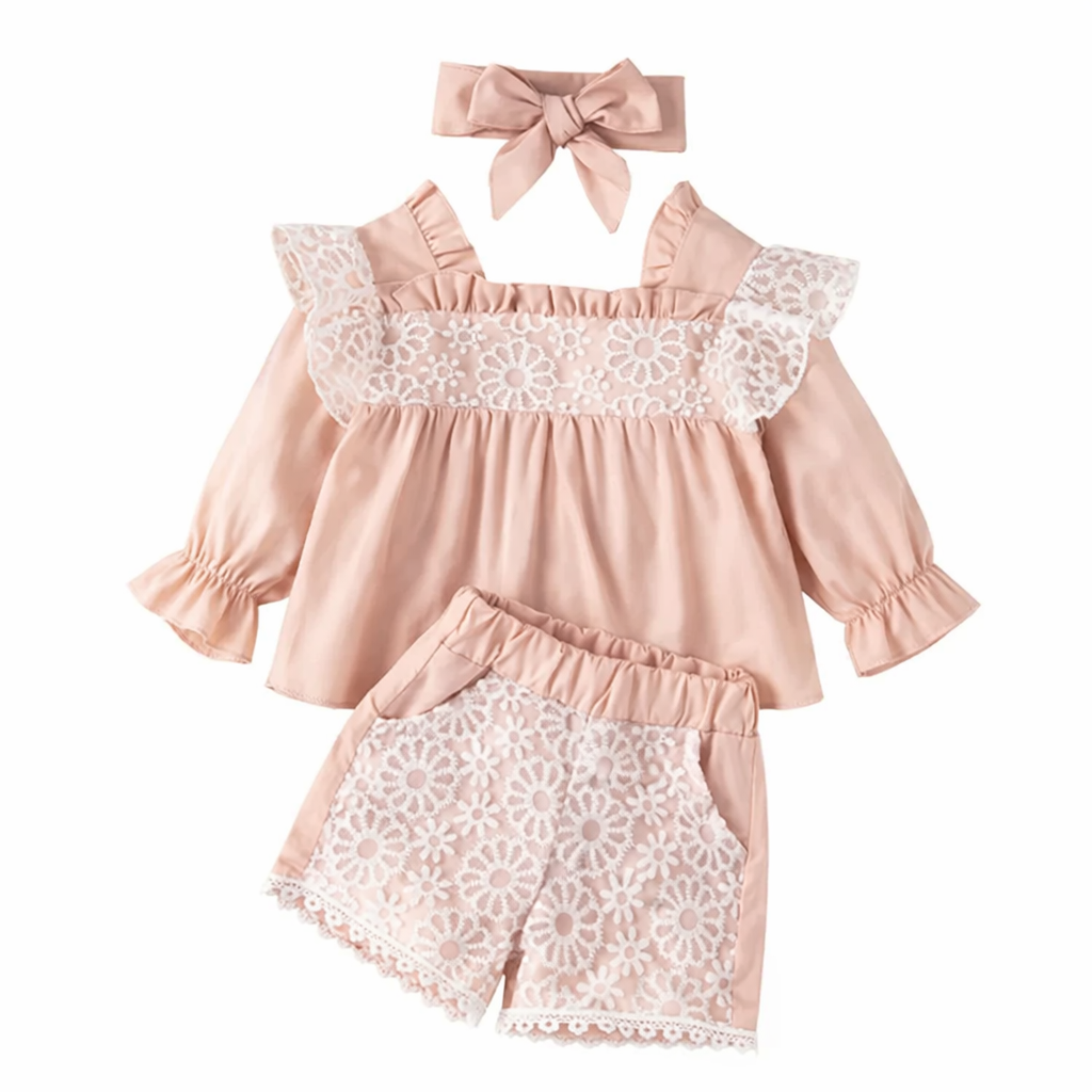 Pink Floral Cotton 3-Piece Baby Outfit