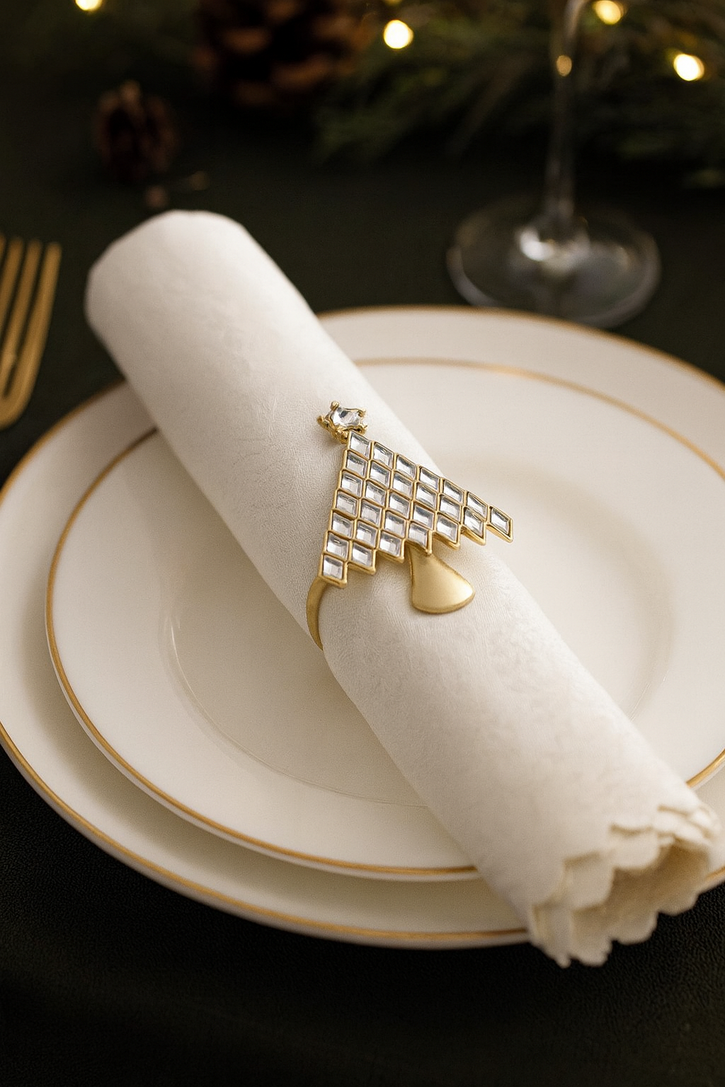 Gold Diamond Crystal Christmas Tree Napkin Ring