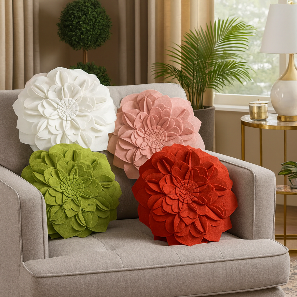 Heart-Shaped Petals Flower Throw Pillow w/ Insert -22 Colors