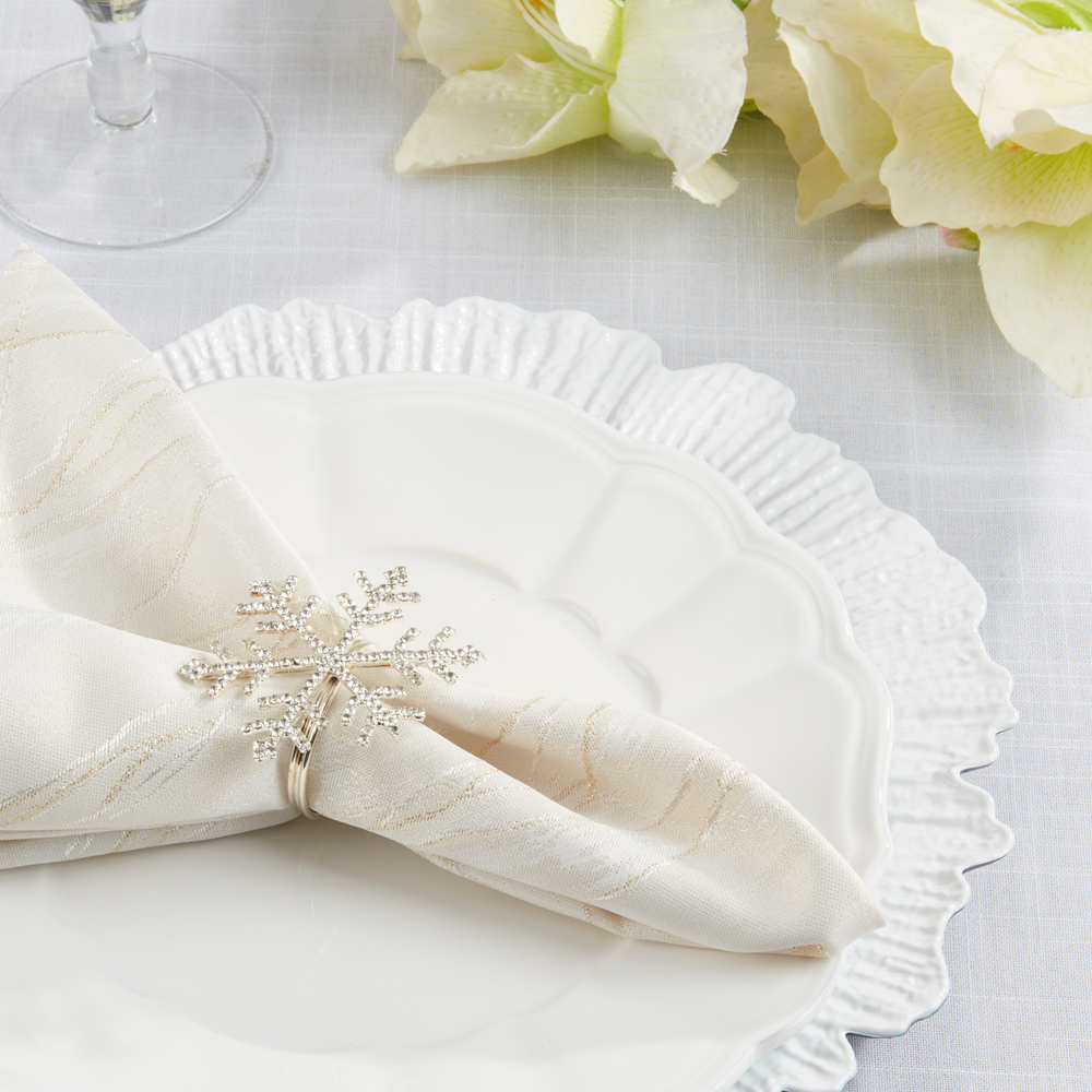 Silver Beaded Snowflake Napkin Ring Holder