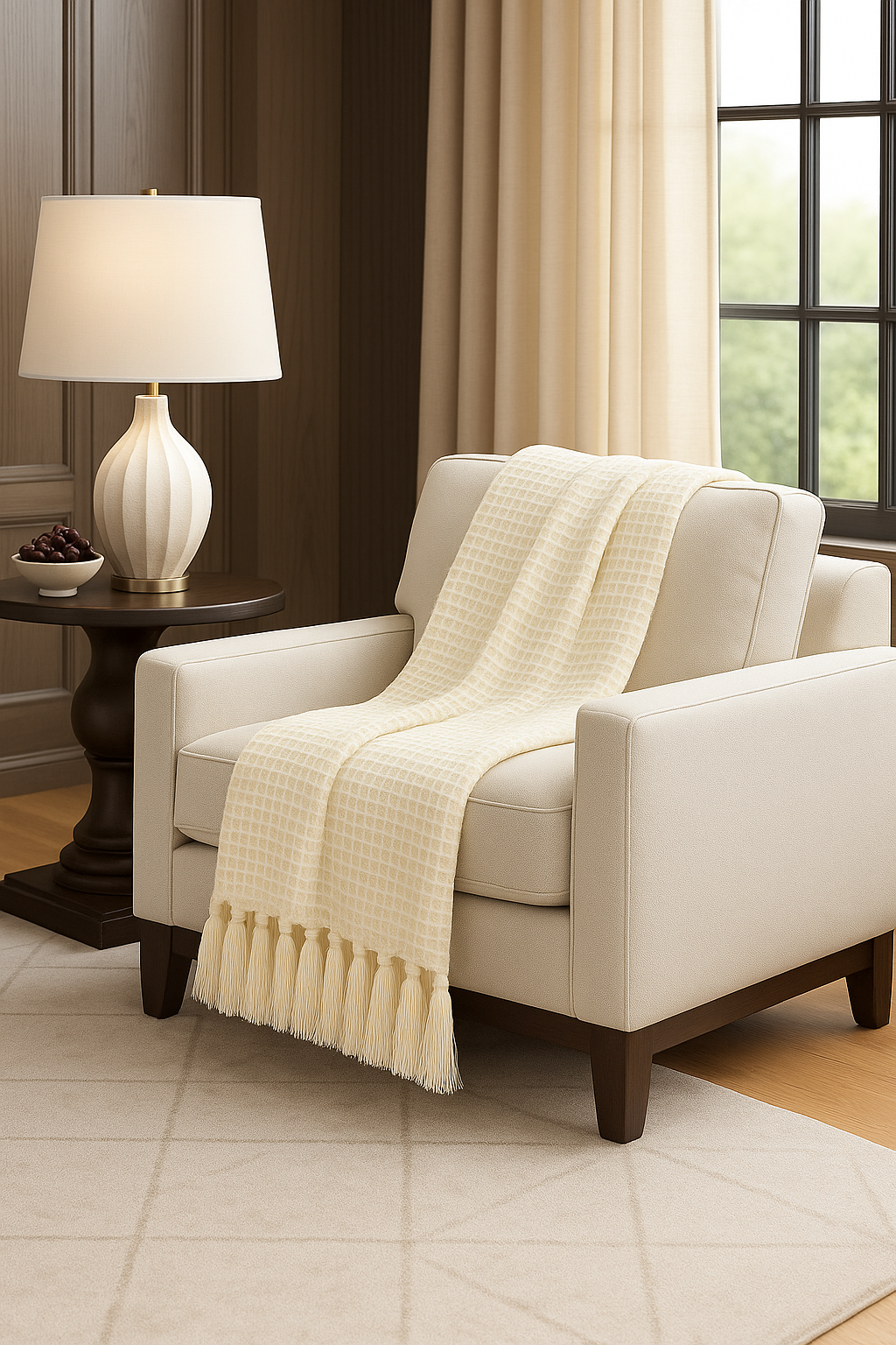 Ivory Classic Waffle Weave 50x60 Inch Throw Blanket