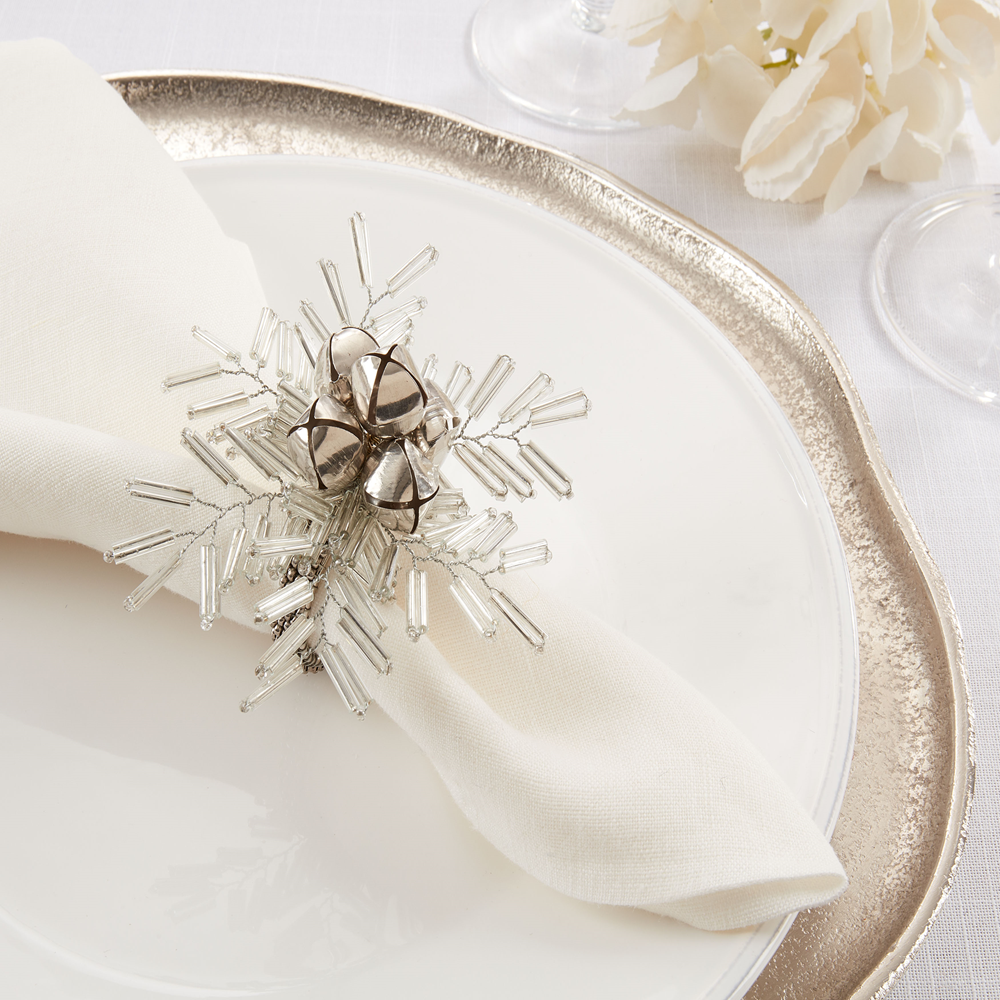 Silver Beaded Snowflake and Bells Napkin Ring