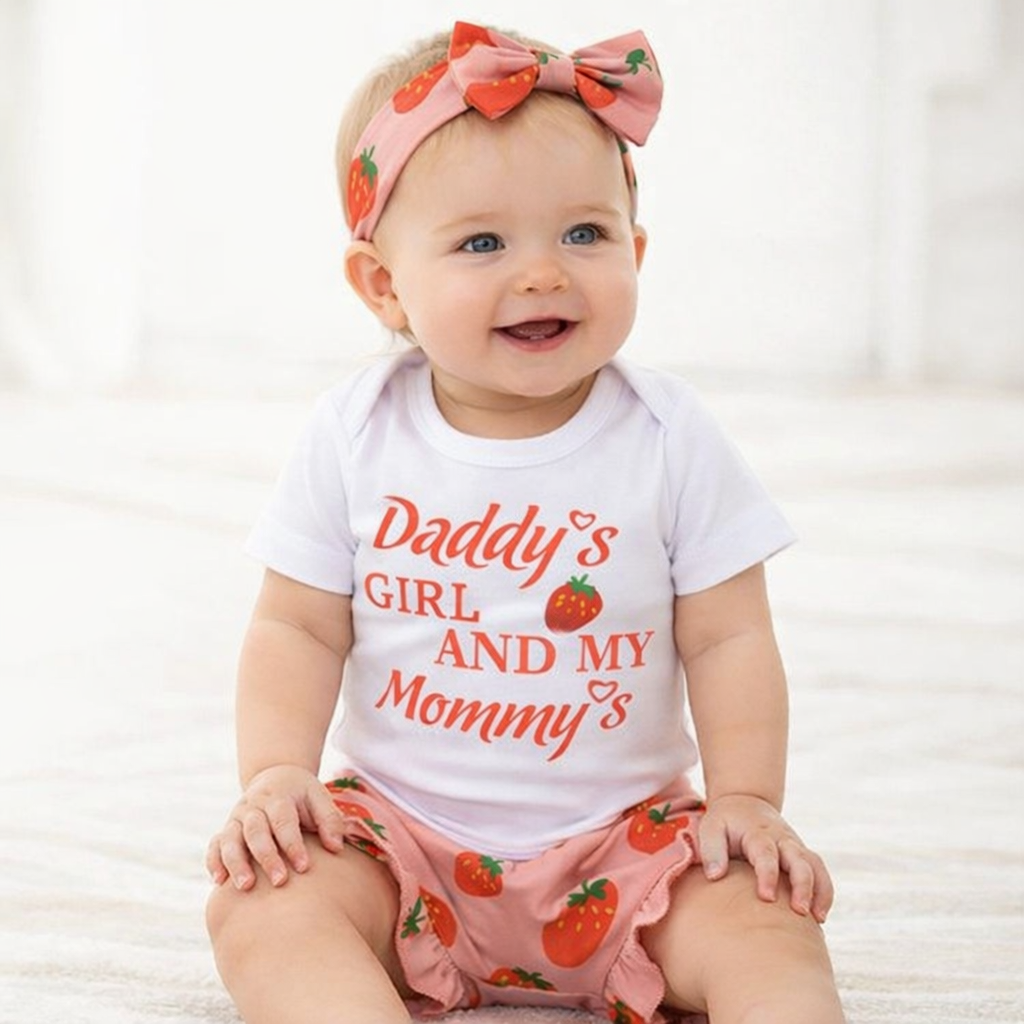 Red-White Strawberry 3-Piece Baby Outfit