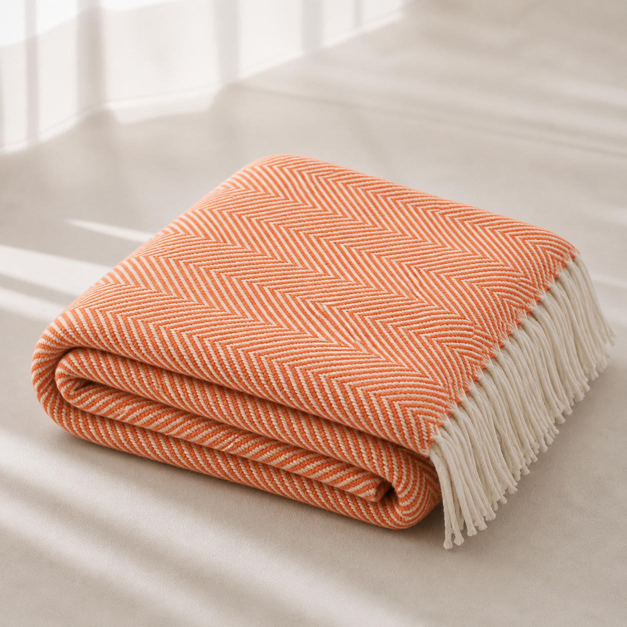 Orange Herringbone Fringed 50"x60" Throw Blanket